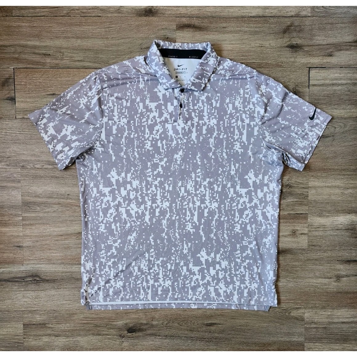 Nike Golf Polo Mens Xl Gray Camo Performance Stretch Standard Fit All Over Print